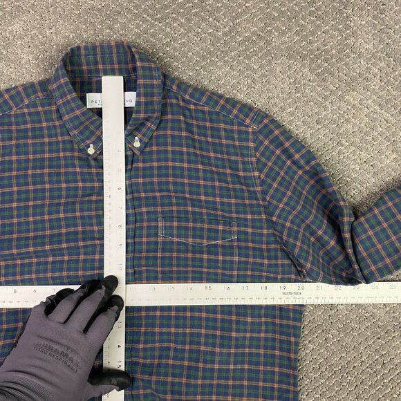 Peter Manning Lightweight Flannel Button Down Shirt Mens Size 2 Plaid Blue Green - Picture 9 of 14